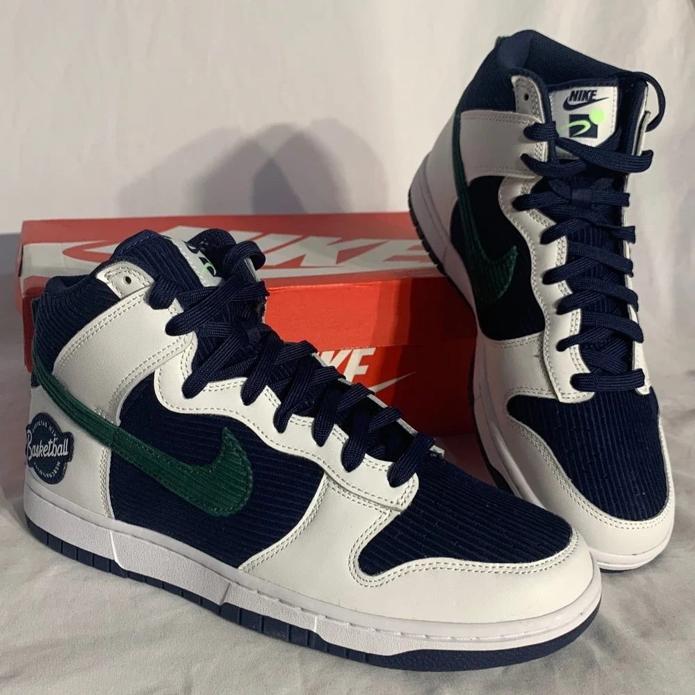 Nike Dunk Hi Premium Embossed College Navy Green White Sneakers Mens‎ 9.5